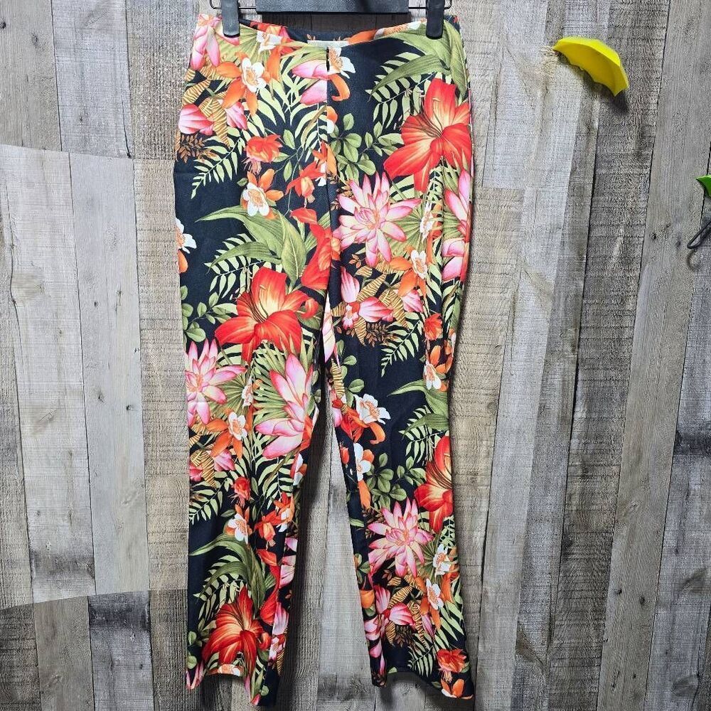 Cache Vintage Y2K Black Floral Straight Leg Satin Pants 2 Boho Coastal Resort
